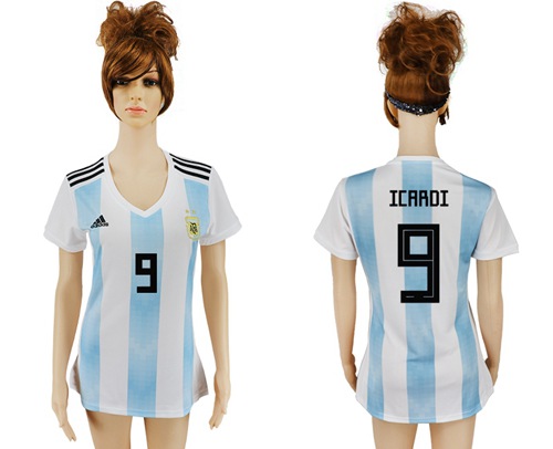 Women's Argentina #9 Icardi Home Soccer Country Jersey - Click Image to Close